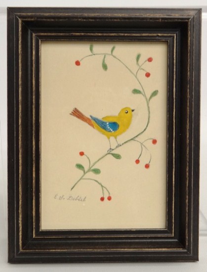 Watercolor folk art bird by noted 1686f8