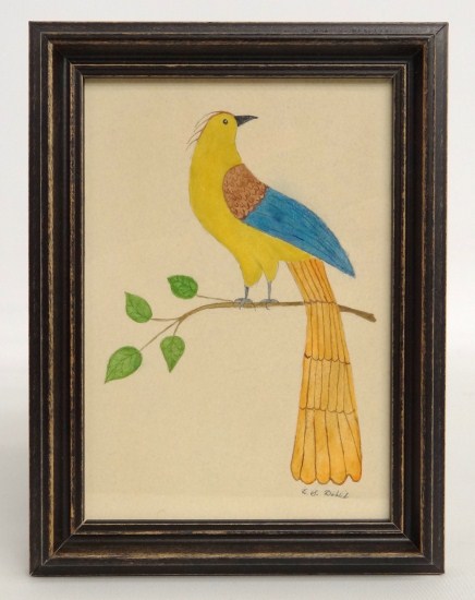 Watercolor folk art bird by noted