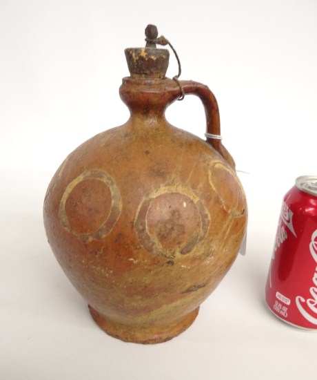 19th c. Spanish tin glaze redware jug