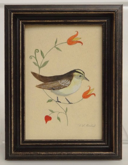 Watercolor folk art bird by noted 1686f6