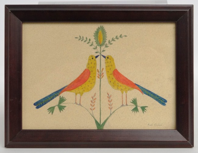 Watercolor folk art birds by noted 1686f7