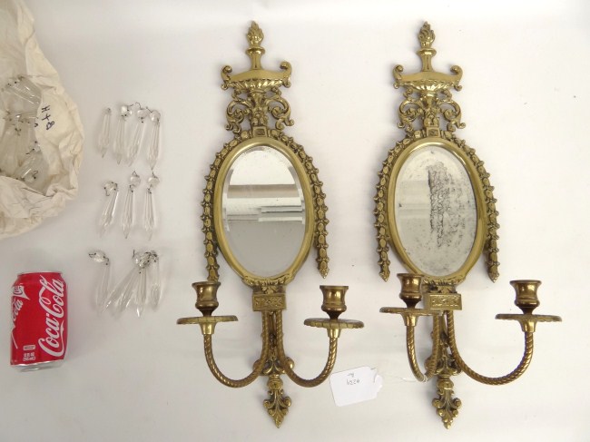 Pair early 20th c. brass sconces with