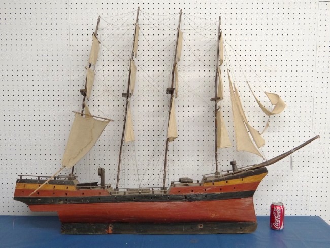 Early painted boat model. 56''