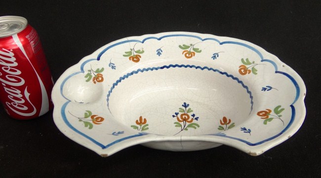 Early French glazed shaving bowl. 11