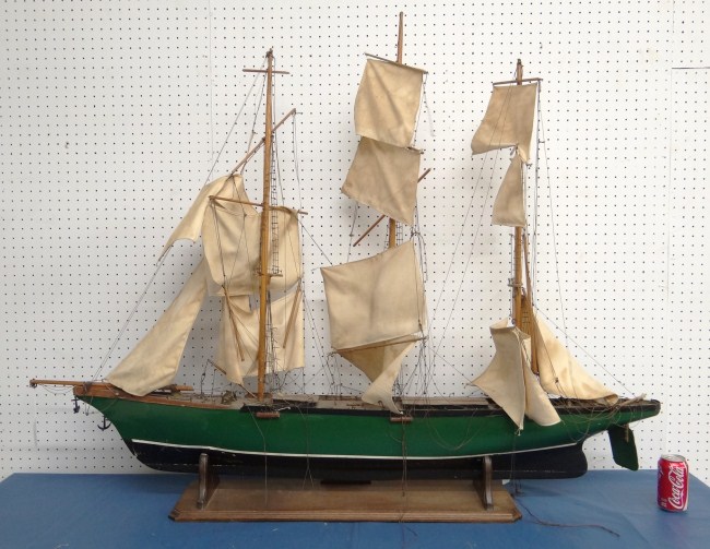 Early painted boat model. 59''