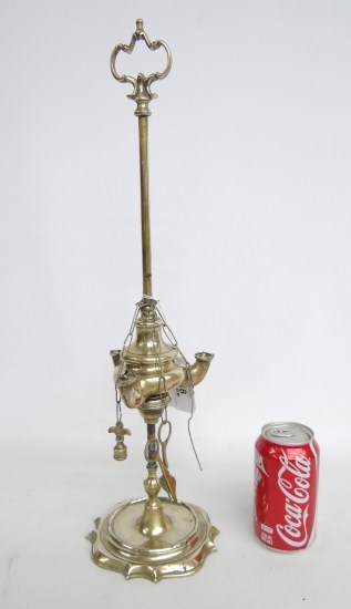 19th c. brass oil lamp with original