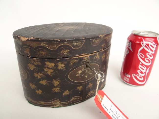 19th c. oval wood and lacquer tea caddy