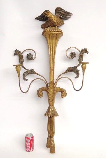 Decorative carved wood wall sconce