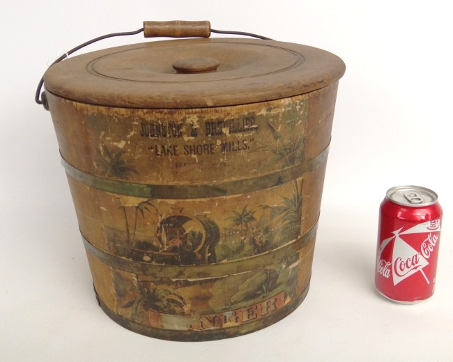 19th c staved bucket with lid 1687f2