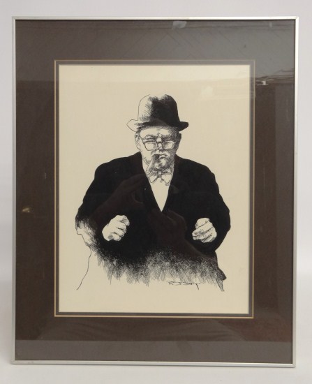 Ink drawing Winston Churchill signed