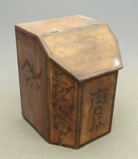 19th c wooden tea bin with paint 16880a