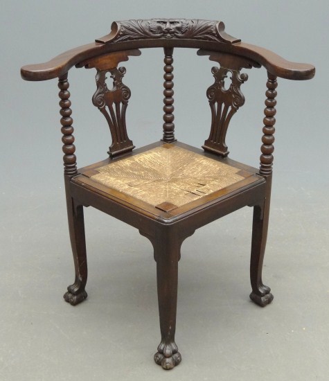 Victorian rush seat corner chair with