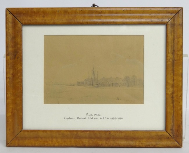 Drawing harbor scene signed S  168819