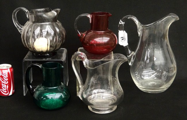 Lot five misc. clear and colored glass
