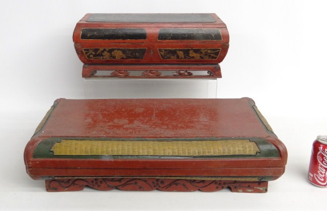 Lot two Asian covered painted boxes.