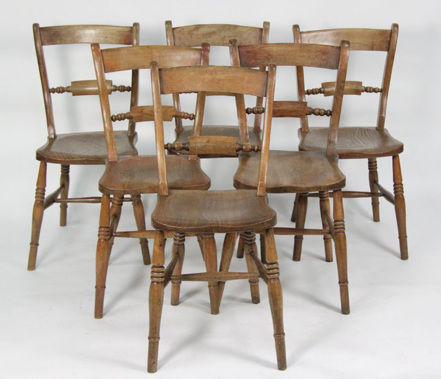 Six pine kitchen chairs with horizontal