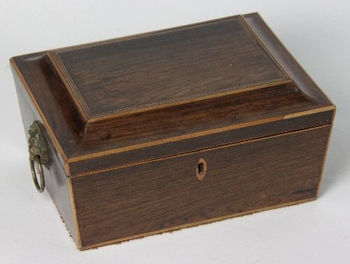 A Regency rosewood workbox with hinged