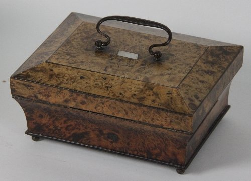 A Victorian burr ash workbox with