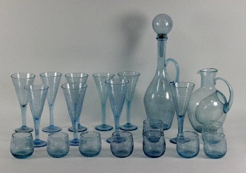 A Biot blue soda glass set comprising