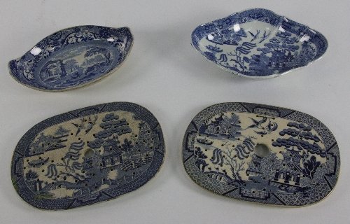 Two oval blue and white willow pattern