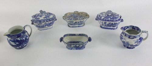 A Spode oval blue and white two-handled