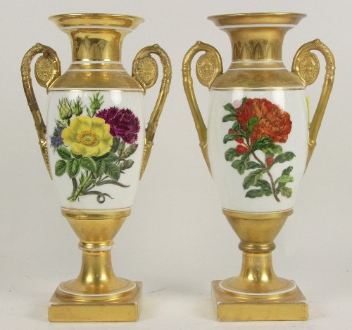 A pair of Continental vases painted