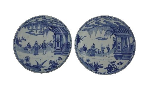 A pair of Chinese blue and white saucer