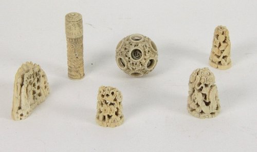 Six Cantonese carved ivory objects