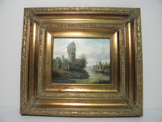 Framed oil on board painting of 1691ed