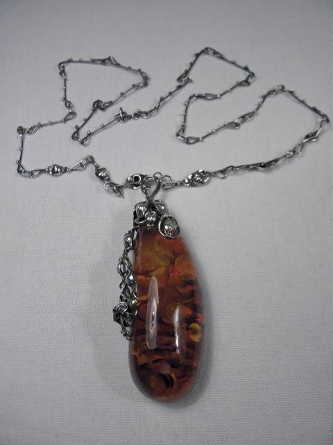 Sterling silver and amber floral