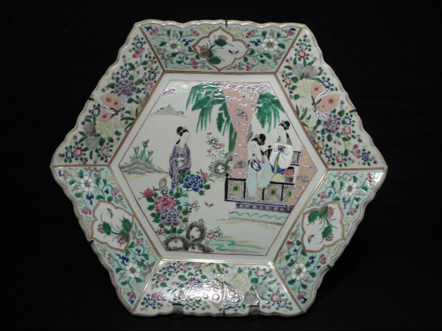 Chinese Famille Rose hexagon charger  16929a