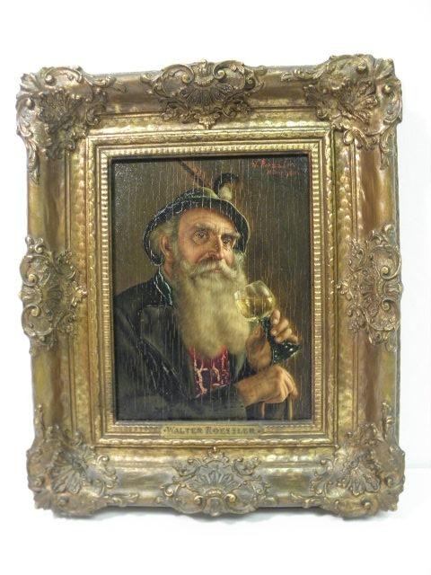 Antique oil on board painting depicting 1692d7