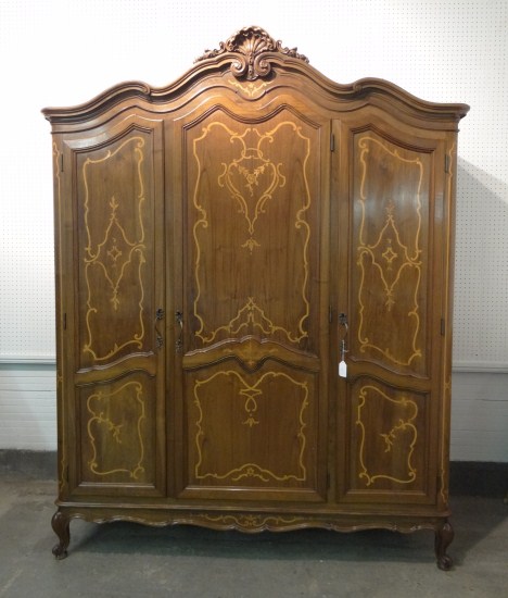 Inlaid triple door armoire. 73''