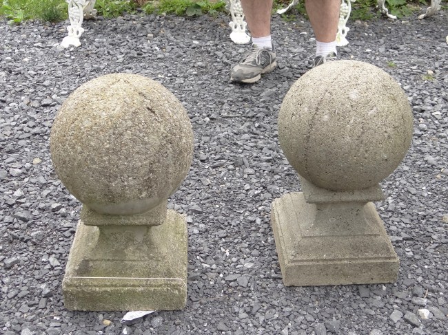 Pair cement ball form garden urns  167194