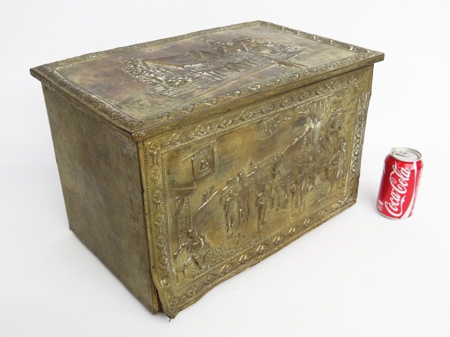 Embossed brass box. 18'' W 11 1/2''