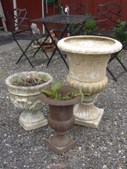 Lot including stone urn with floral