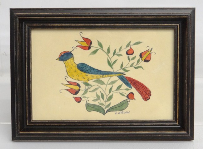 Watercolor ''Folk Art Bird'' by