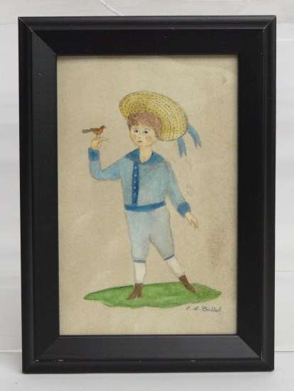 Watercolor ''Boy Holding A Bird''