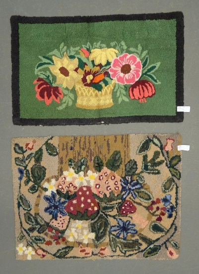 Lot two hooked rugs including basket 167212