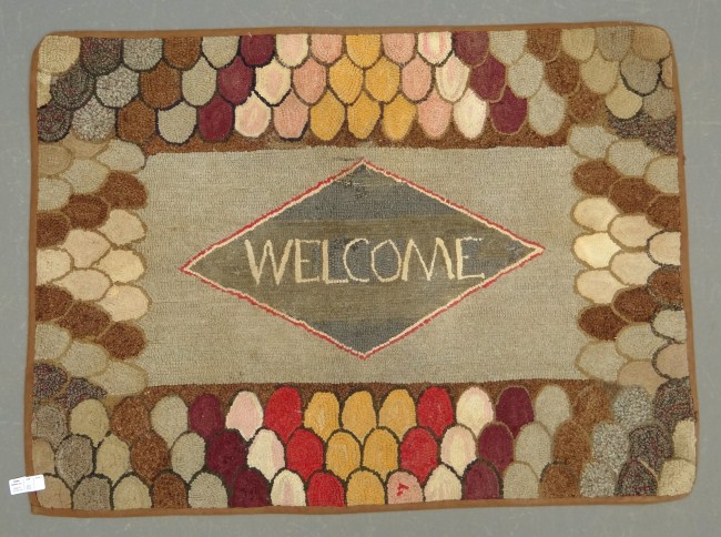 19th c Welcome hooked rug  167213