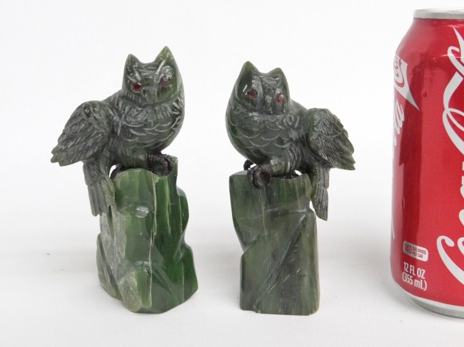 Lot two Asian jade owls.