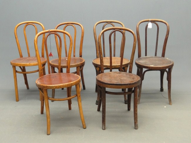 Set of six labeled Thonet bentwood