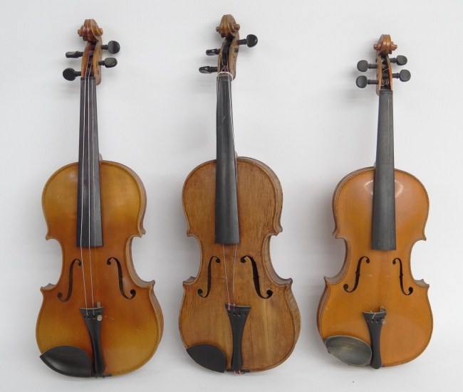 Lot three early violins labels 16726a