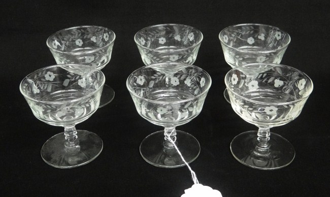 Set of six etched stemware glasses  1672cc