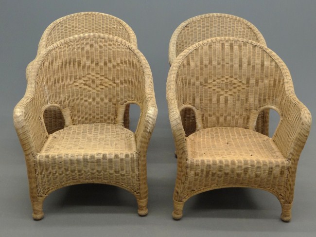 Set of four contemporary wicker chairs.