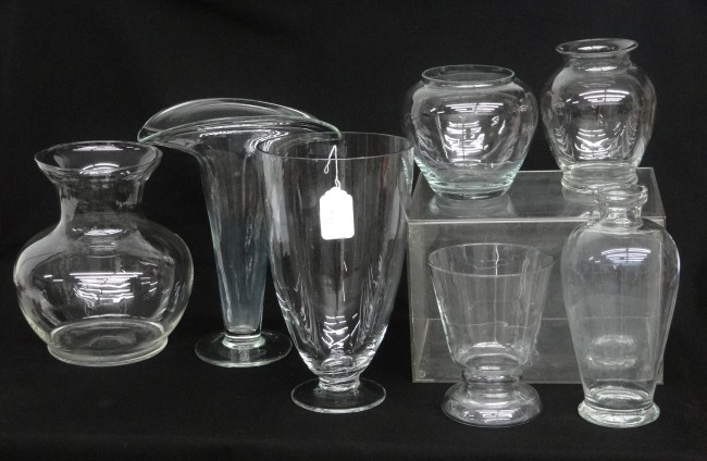 Lot seven various clear glass vase.
