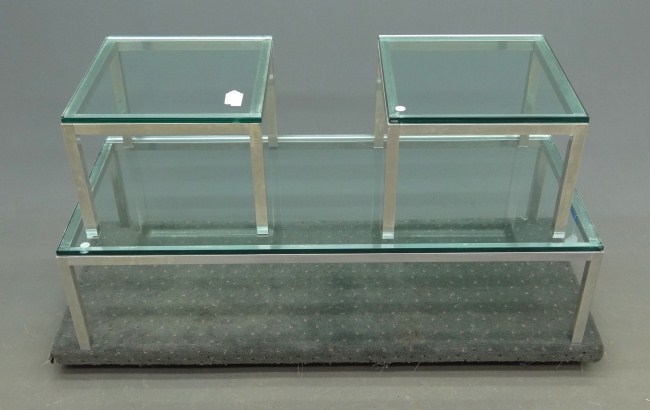 Set of three modern glass top chrome 167345
