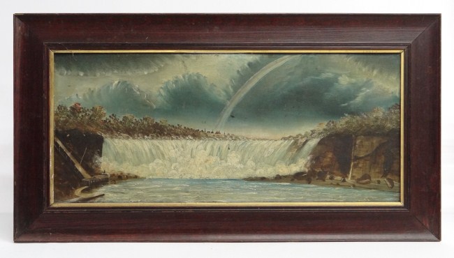 19th c. oil on panel waterfall