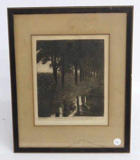 19th c. etching Forellenweiher signed