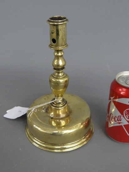 17th c.. brass bell bottom candlestick.